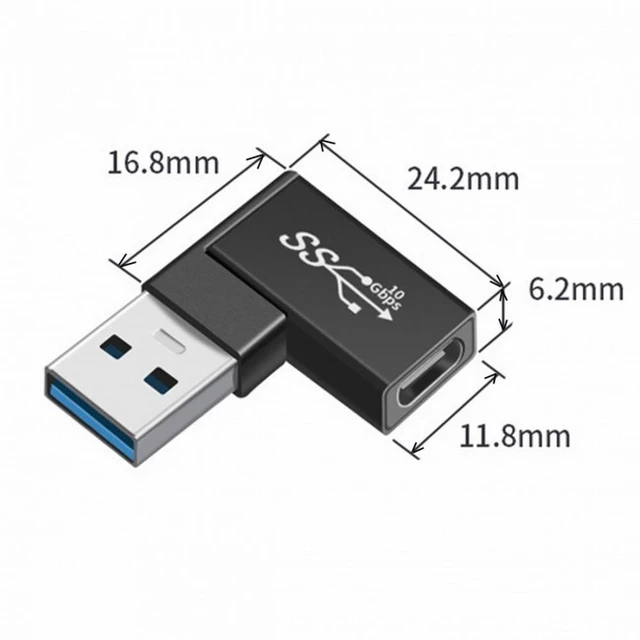 Alt view image 7 of 7 - WRIARICH 3pcs/lot Angled 90 Degree USB 3.1 Type-C Male Female to USB3.0 Type A Female OTG Data 10Gbps Adapter
