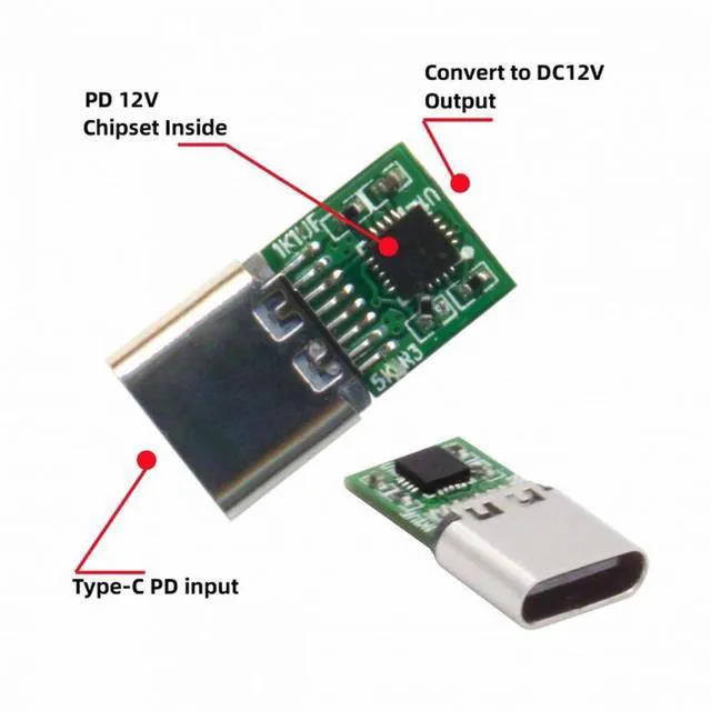 Alt view image 4 of 7 - WRIARICH USB 3.1 Type-C USB-C Female to DC 12V 4.8x1.7mm Plug Adapter PD Emulator Trigger 90 Degree Angled