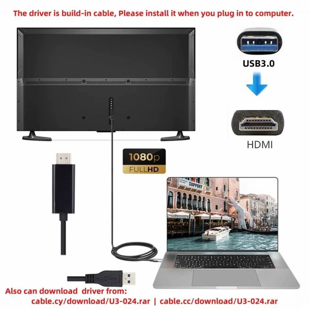 Alt view image 5 of 7 - WRIARICH USB3.0 Male to HDMI Male Cable USB 3.0 Source HDMI Sink Converter For Desktop Laptop PC Adapter 1.8m 1080P Projector Video Monitor Cable