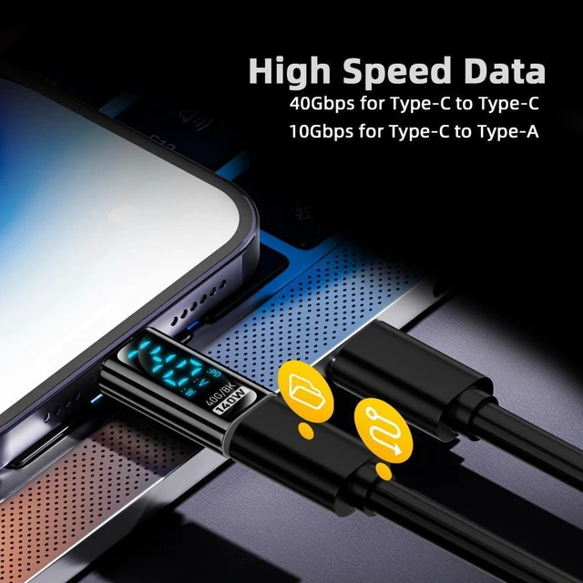 Alt view image 4 of 7 - WRIARICH Type-C Smart LED Display USB-C Male to Female Extension Adapter USB4.0 40Gbps 140W Current Voltage Monitoring Tester Detector