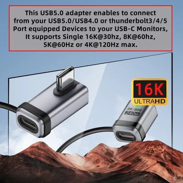 Alt view image 4 of 7 - WRIARICH 90 Degree USB5.0 80Gbps Male to Female Low Profile Left Right Angled Extension Adapter with Lanyard Keychain 240W 16K 8K 5K Compatible with USB4.0 Thunderbolt3/4/5