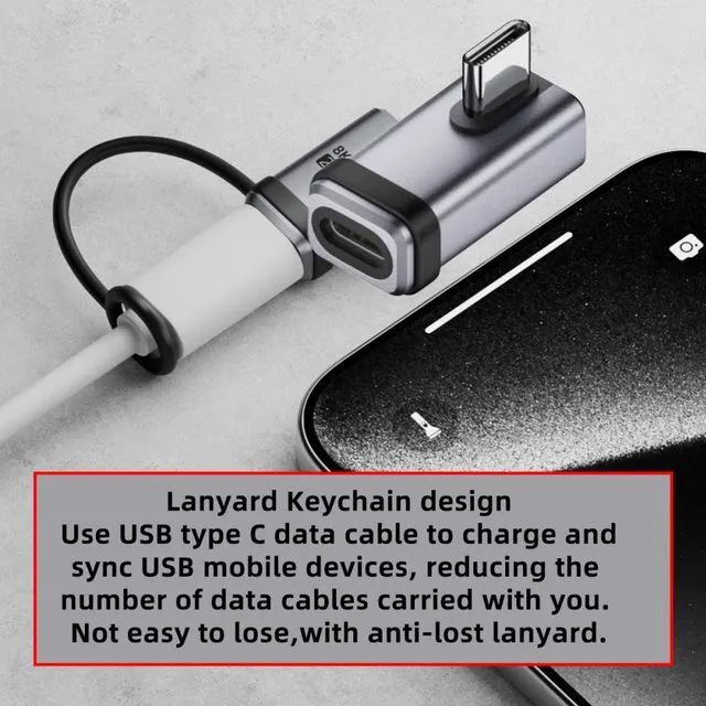 Alt view image 5 of 7 - WRIARICH 90 Degree USB5.0 80Gbps Male to Female Low Profile Left Right Angled Extension Adapter with Lanyard Keychain 240W 16K 8K 5K Compatible with USB4.0 Thunderbolt3/4/5