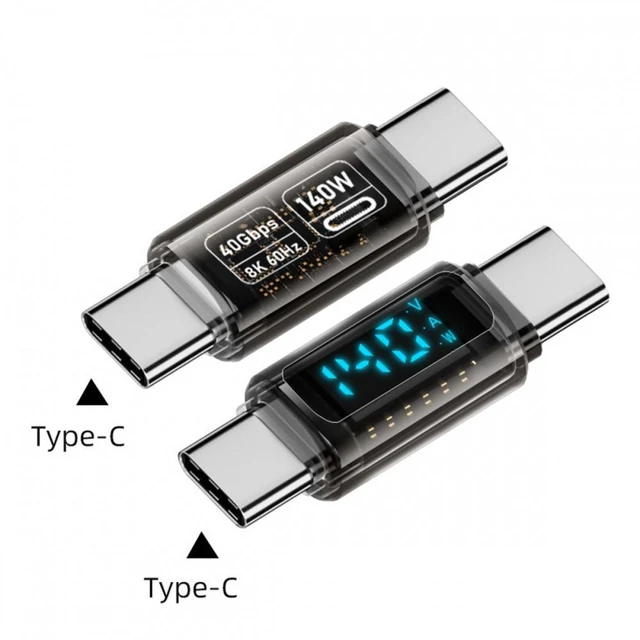 Alt view image 4 of 7 - WRIARICH Type-C Smart LED Display USB-C Male to Male Extension Adapter USB4.0 40Gbps 140W Current Voltage Monitoring Tester Detector