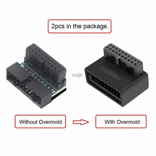 Alt view image 3 of 7 - WRIARICH 1Set USB 3.0 20pin Male to Female Extension Adapter Up Down Angled 90 Degree Overmold