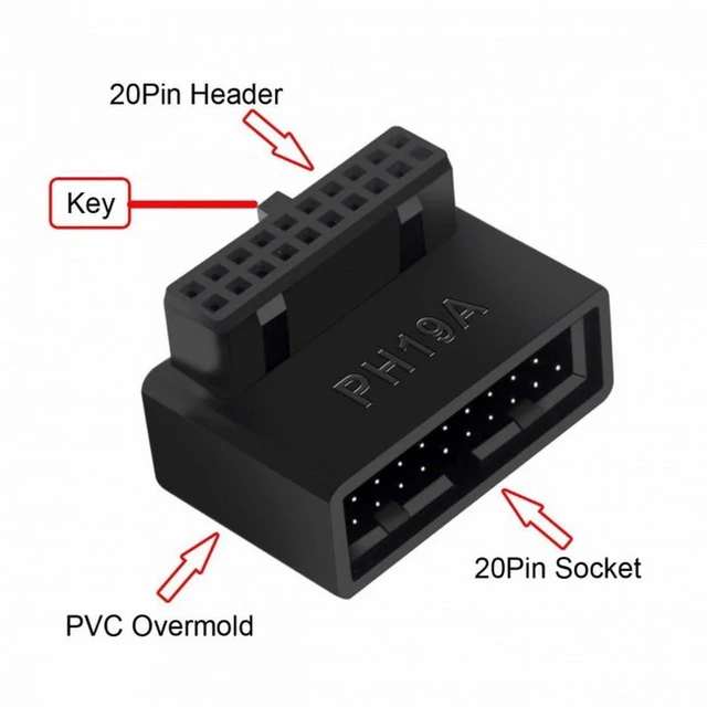 Alt view image 4 of 7 - WRIARICH 1Set USB 3.0 20pin Male to Female Extension Adapter Up Down Angled 90 Degree Overmold