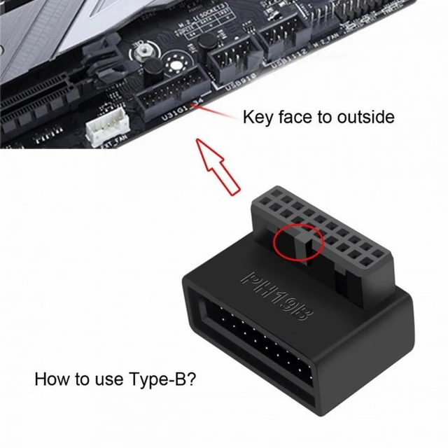 Alt view image 5 of 7 - WRIARICH 1Set USB 3.0 20pin Male to Female Extension Adapter Up Down Angled 90 Degree Overmold