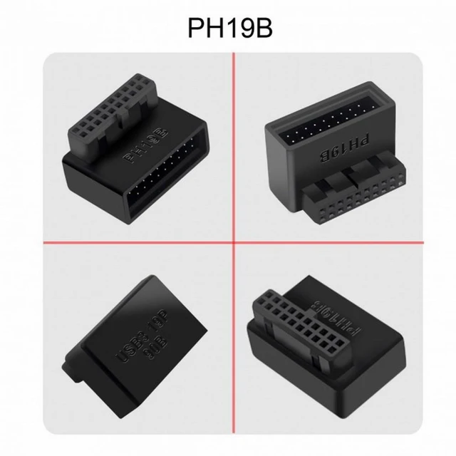 Alt view image 7 of 7 - WRIARICH 1Set USB 3.0 20pin Male to Female Extension Adapter Up Down Angled 90 Degree Overmold