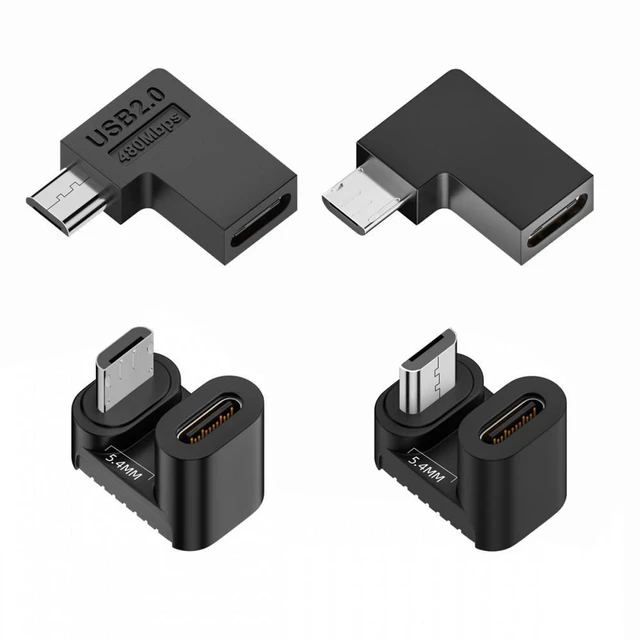Main image of WRIARICH 4pcs/lot USB-C USB2.0 Type C Female to Micro USB Male Power Data Adapter 90/360 Degree Angled Type