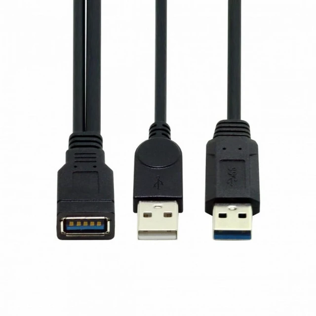 Main image of WRIARICH Black USB 3.0 Female to Dual USB Male Extra Power Data Y Extension Cable for 2.5" Mobile Hard Disk