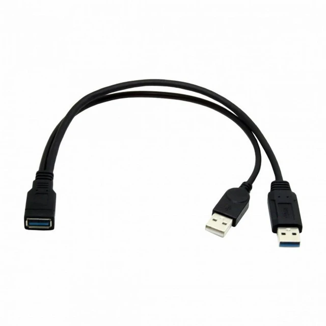 Alt view image 2 of 7 - WRIARICH Black USB 3.0 Female to Dual USB Male Extra Power Data Y Extension Cable for 2.5" Mobile Hard Disk