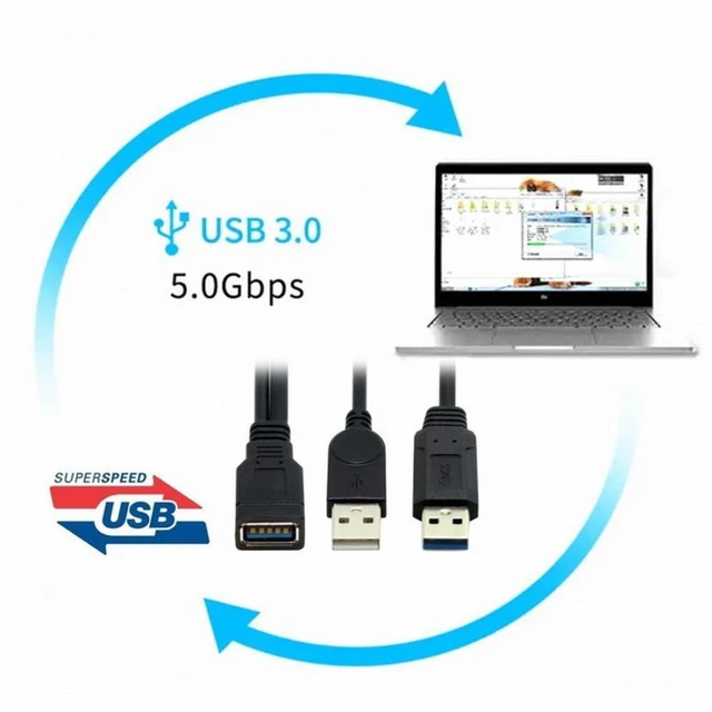 Alt view image 6 of 7 - WRIARICH Black USB 3.0 Female to Dual USB Male Extra Power Data Y Extension Cable for 2.5" Mobile Hard Disk
