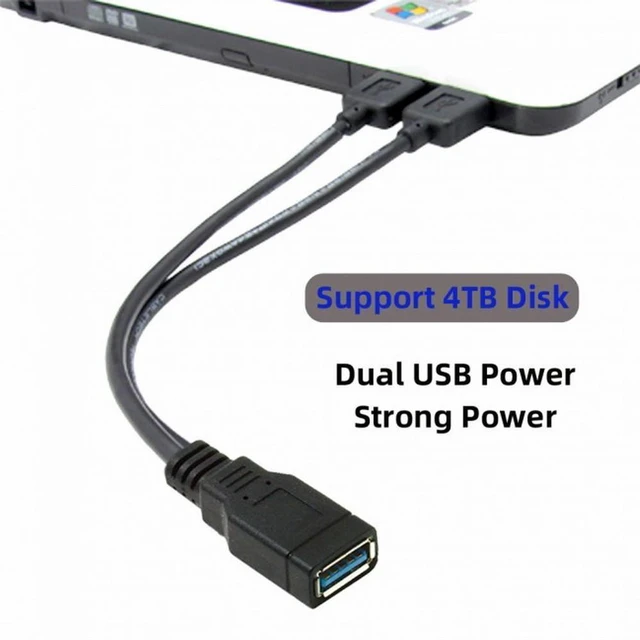Alt view image 5 of 7 - WRIARICH Black USB 3.0 Female to Dual USB Male Extra Power Data Y Extension Cable for 2.5" Mobile Hard Disk