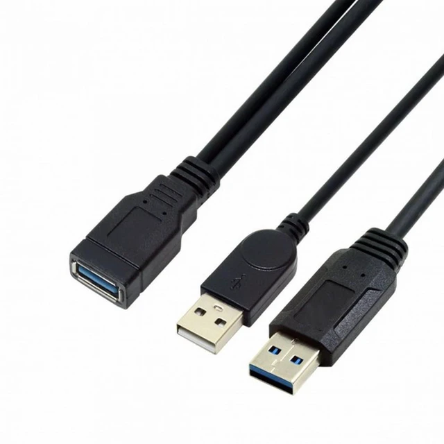 Alt view image 3 of 7 - WRIARICH Black USB 3.0 Female to Dual USB Male Extra Power Data Y Extension Cable for 2.5" Mobile Hard Disk
