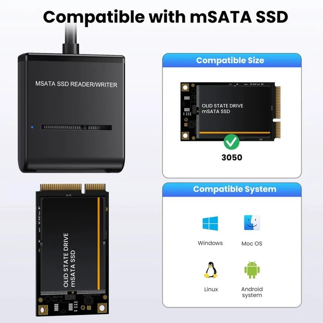 Alt view image 3 of 7 - WRIARICH USB 3.0 Type-C USB-C Type-A Dual Connector to MSATA SSD Docking External Cable Enclosure 5Gbps