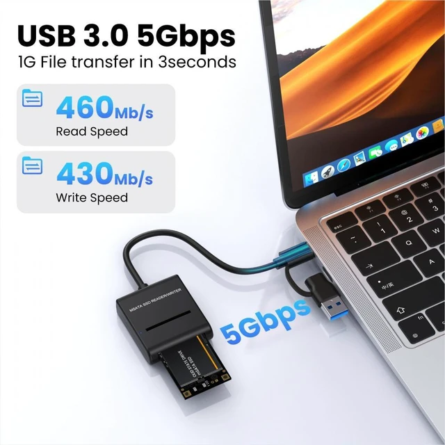 Alt view image 4 of 7 - WRIARICH USB 3.0 Type-C USB-C Type-A Dual Connector to MSATA SSD Docking External Cable Enclosure 5Gbps
