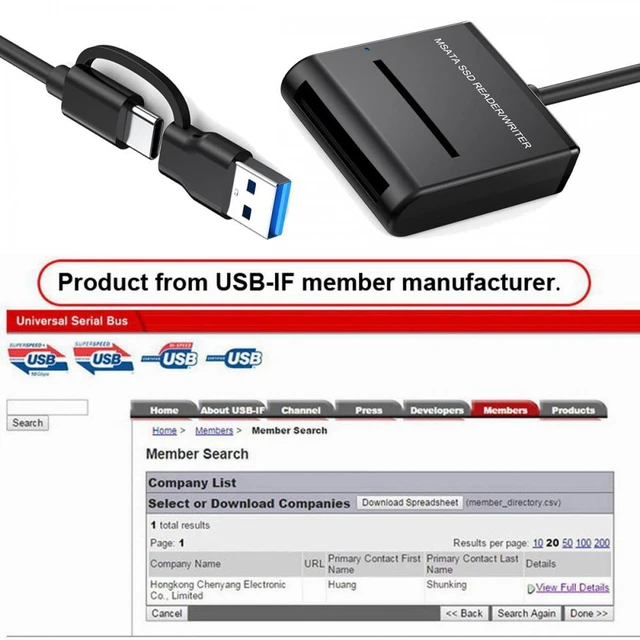 Alt view image 6 of 7 - WRIARICH USB 3.0 Type-C USB-C Type-A Dual Connector to MSATA SSD Docking External Cable Enclosure 5Gbps