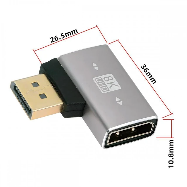 Alt view image 2 of 7 - WRIARICH Cable Right Angled DisplayPort 1.4 Male to DP Female 8K 60hz Adapter Ultra-HD UHD 4K 144hz 90 Degree for Video PC Laptop Monitor