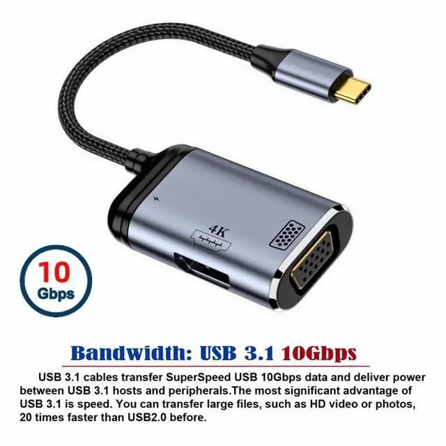 Alt view image 3 of 7 - WRIARICH Type-C USB-C to HDMI VGA Converter HDTV Multiport Displays Adapter 4K 60hz 1080p with Female PD 100W Power Port