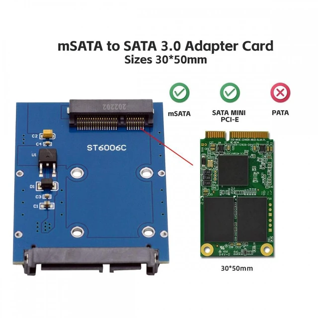 Alt view image 7 of 7 - WRIARICH Slim Type 50Pin mSATA 3050 SSD 5x3cm to 2.5" SATA 3.0 22Pin Disk Adapter 6Gbps PCBA