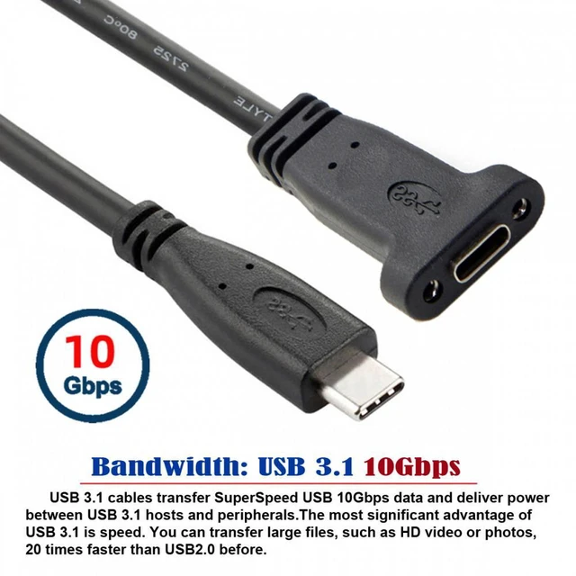 Alt view image 2 of 7 - WRIARICH USB-C USB 3.1 Type-C Male to Female Extension Data Cable with Panel Mount Screw Hole
