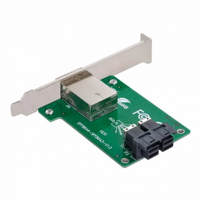 Alt view image 2 of 7 - WRIARICH Dual Ports Mini SAS HD SFF-8644 To Internal SAS HD SFF-8643 PCBA Female Adapter With Low Profile Bracket