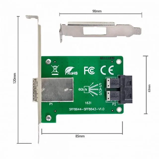 Alt view image 6 of 7 - WRIARICH Dual Ports Mini SAS HD SFF-8644 To Internal SAS HD SFF-8643 PCBA Female Adapter With Low Profile Bracket