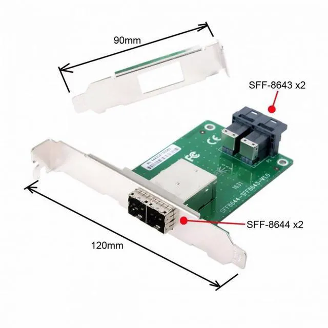Alt view image 7 of 7 - WRIARICH Dual Ports Mini SAS HD SFF-8644 To Internal SAS HD SFF-8643 PCBA Female Adapter With Low Profile Bracket