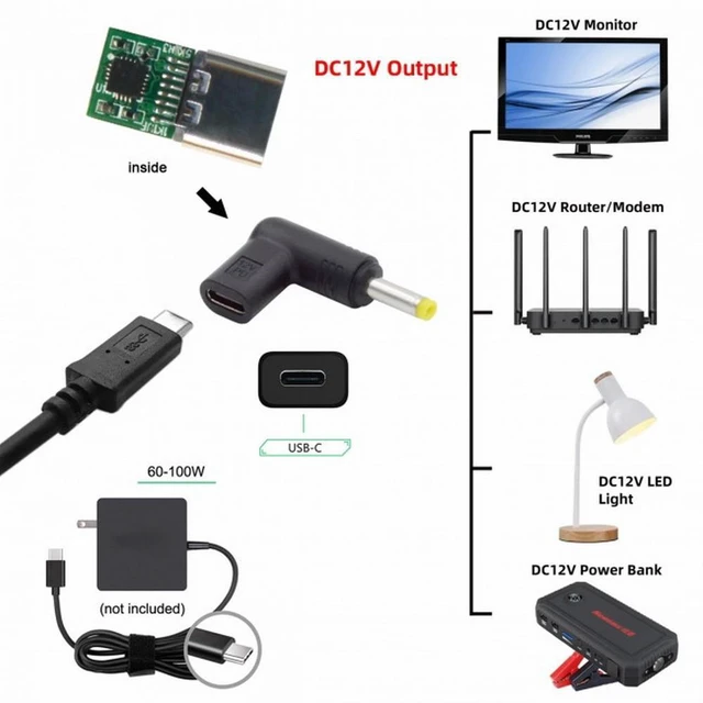 Alt view image 7 of 7 - WRIARICH USB 3.1 Type-C USB-C Female to DC 12V 4.0x1.7mm Plug Adapter PD Emulator Trigger 90 Degree Angled