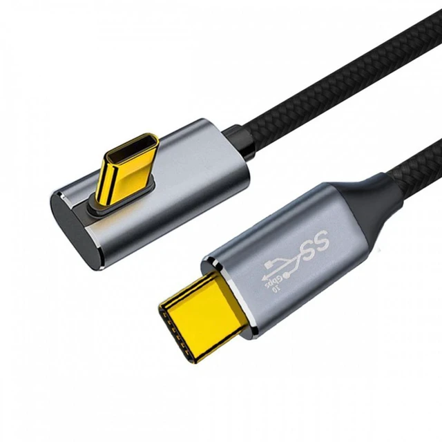 Main image of WRIARICH 90 Degree Low Profile Angled Type-C USB-C Male to Male USB3.1 10Gbps 100W Data Cable for Laptop Phone