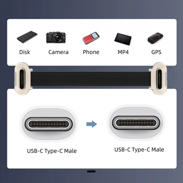 Alt view image 4 of 7 - WRIARICH Dual Angled Ultra Slim Flat Type-C USB-C to USB-C Power USB2.0 Data Cable 65W Fast Charge for Laptop Tablet Phone (7cm)