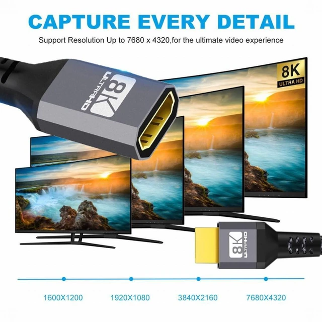 Alt view image 7 of 7 - WRIARICH HDMI 2.1 UHD 8K Extension Cable Male to Female Ultra-HD 8K 60hz 4K 120hz Cable 48Gbs with Audio 3D HDMI Cord