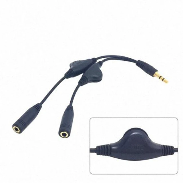 Alt view image 2 of 7 - WRIARICH 3.5mm Stereo Male to Double 3.5mm Female Audio Headphone Y Splitter Cable with Volume Control Switch
