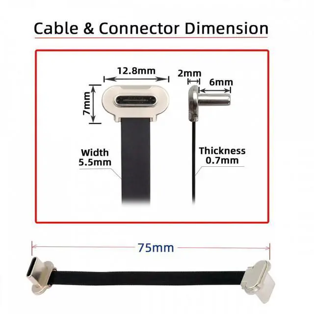 Alt view image 2 of 7 - WRIARICH Angled USB-C Type C to USB-C Ultra Slim Flat Power USB2.0 Data Cable 65W Fast Charge for Laptop Tablet Phone