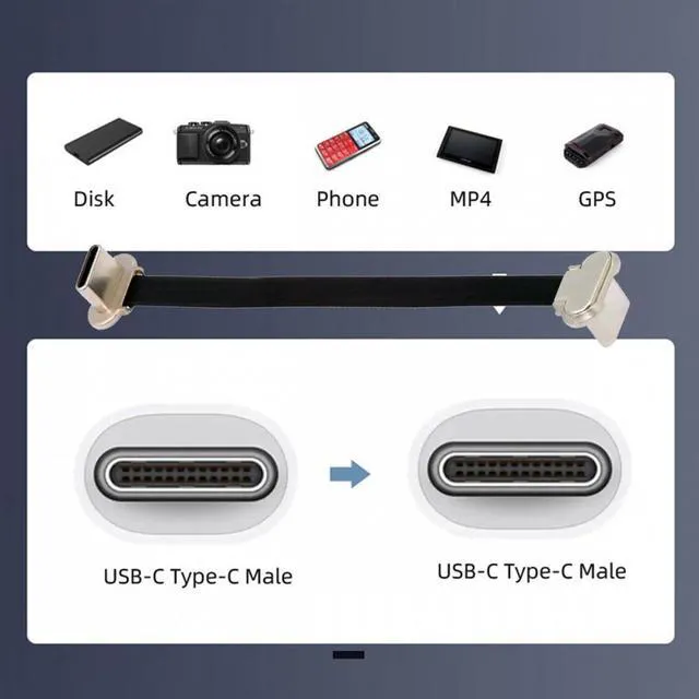 Alt view image 7 of 7 - WRIARICH Angled USB-C Type C to USB-C Ultra Slim Flat Power USB2.0 Data Cable 65W Fast Charge for Laptop Tablet Phone