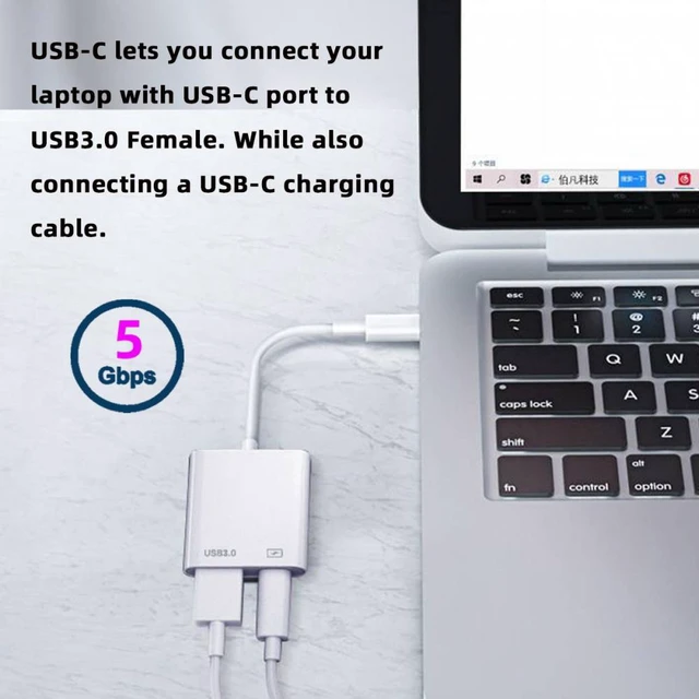Alt view image 6 of 7 - WRIARICH Type-C USB-C to Standard Type-A USB3.0 Female with PD Power Charge Adapter Compatible with MAC Laptop Laptop Tablet Phone
