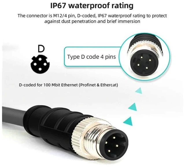 Alt view image 4 of 7 - WRIARICH M12 Type-D D-coded 4Pin Male to RJ45 Cat5e Male Cable Lan Ethernet Network Industrial Applications IP67 Patch Cord