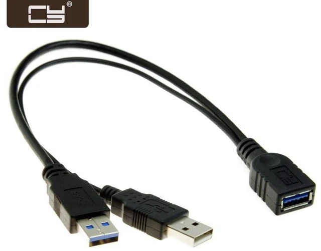 Main image of WRIARICH Black USB 3.0 Female to Dual USB Male Extra Power Data Y Extension Cable for 2.5" Mobile Hard Disk U3-255