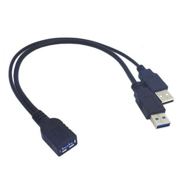 Alt view image 3 of 6 - WRIARICH Black USB 3.0 Female to Dual USB Male Extra Power Data Y Extension Cable for 2.5" Mobile Hard Disk U3-255