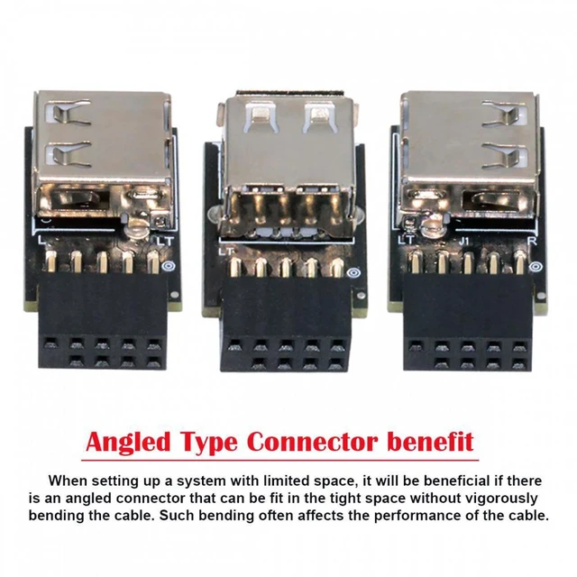 Alt view image 3 of 7 - WRIARICH 3pcs/set 9Pin/10Pin Motherboard Front Panel Header Female to Single USB 2.0 Female Adapter Vertical Angled Type 90 Degree