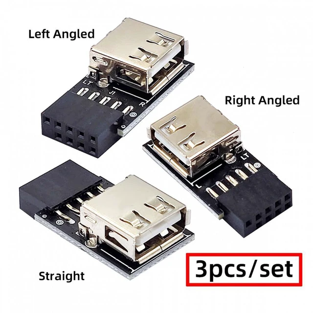 Alt view image 2 of 7 - WRIARICH 3pcs/set 9Pin/10Pin Motherboard Front Panel Header Female to Single USB 2.0 Female Adapter Vertical Angled Type 90 Degree
