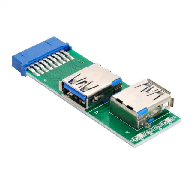 Alt view image 3 of 7 - WRIARICH Dual Side USB 3.0 A Type Female to Motherboard 20Pin 19 Pin Box Header Slot Adapter PCBA with LED