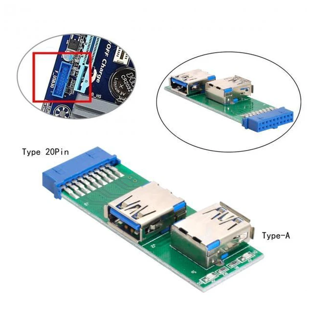 Alt view image 6 of 7 - WRIARICH Dual Side USB 3.0 A Type Female to Motherboard 20Pin 19 Pin Box Header Slot Adapter PCBA with LED