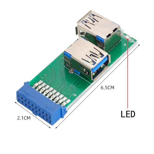 Alt view image 7 of 7 - WRIARICH Dual Side USB 3.0 A Type Female to Motherboard 20Pin 19 Pin Box Header Slot Adapter PCBA with LED