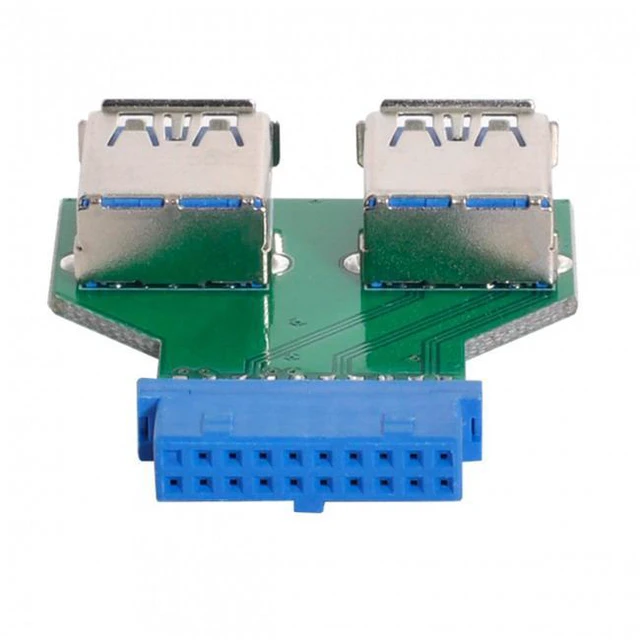 Alt view image 5 of 7 - WRIARICH Dual USB 3.0 A Type Female to Motherboard 20/19 Pin Box Header Slot Adapter PCBA
