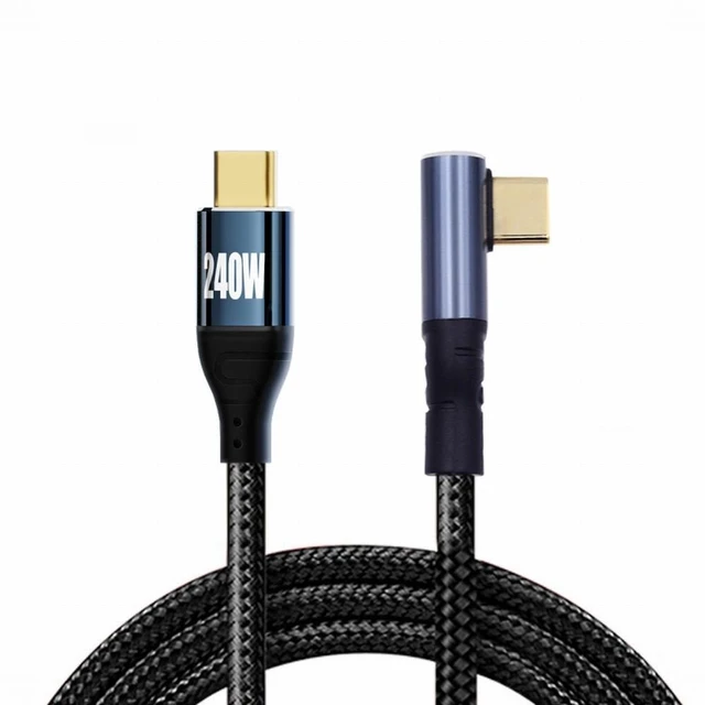 Alt view image 2 of 7 - WRIARICH USB-C 240W Type-C Cable 480Mbps 48V 5A Low Profile Angled 90 Degree Compatible with USB2.0 100W Charging for Laptop Tablet Phone