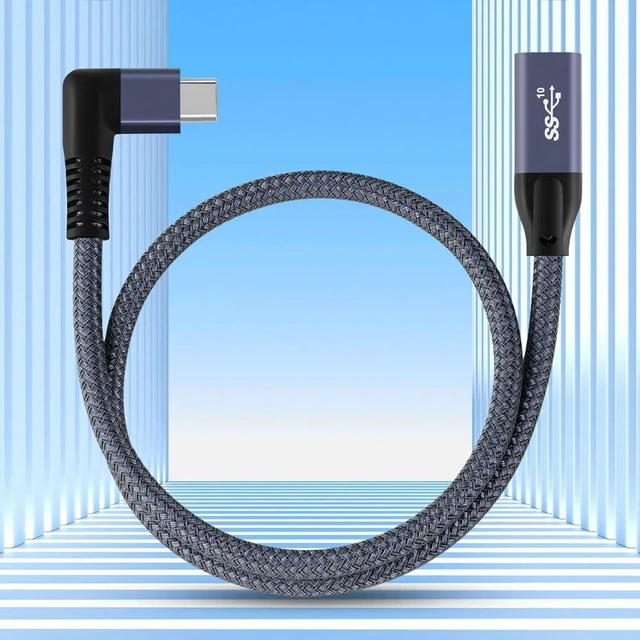 Alt view image 7 of 7 - WRIARICH 90 Degree Left Right USB3.2 Male to Female Extension Cable 20Gbps Sleeve with 100W and 8K 5K USB4.0 Type-C Compatible with Thunderbolt3/4 (0.3m)