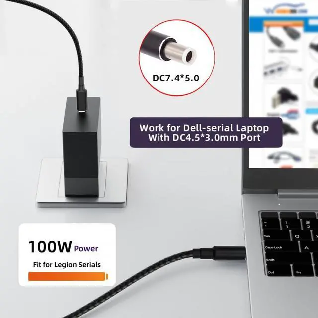 Alt view image 6 of 7 - WRIARICH 100W Type C USB-C Input to 20V DC 7.4*5.0mm Output Power 20V 5A 65W PD Charge Cable compatible with DELL-Laptop