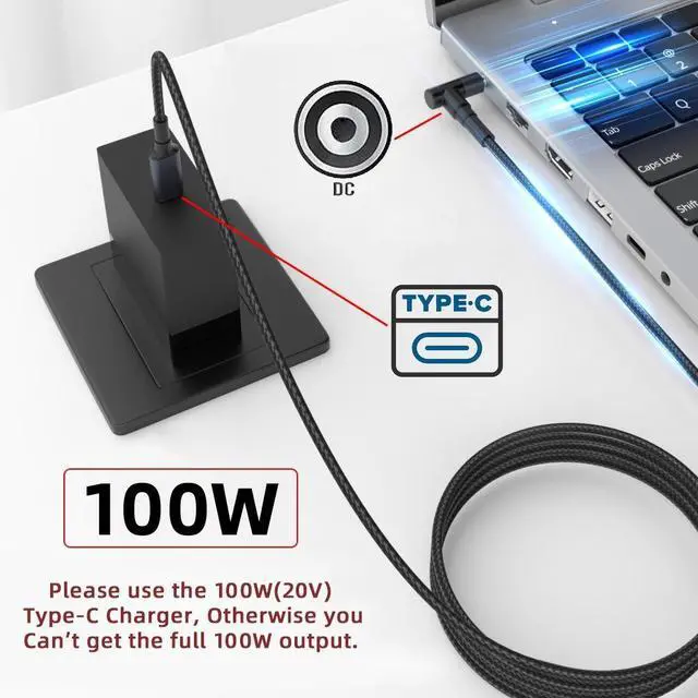 Alt view image 7 of 7 - WRIARICH 100W Type C USB-C Input to 20V DC 7.4*5.0mm Output Power 20V 5A 65W PD Charge Cable compatible with DELL-Laptop