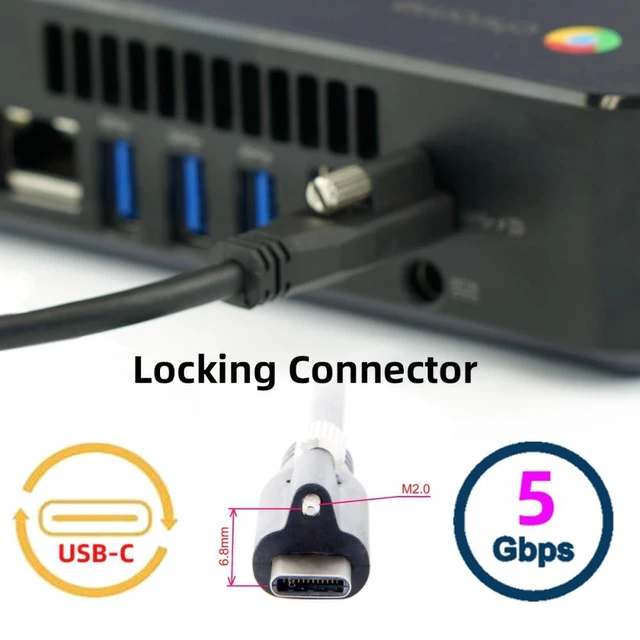Alt view image 2 of 7 - WRIARICH USB 3.1 Type-C Locking to Locking USB-C Data Power Cable for Camera With Single Panel Mount Screw Connector (3.0m)