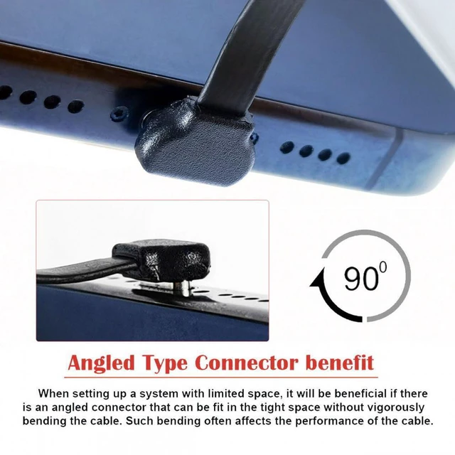 Alt view image 7 of 7 - WRIARICH Ultra Slim Flat USB-C Type-C Male to Female Extension Power USB2.0 Data Cable 90 Degree Up Down Angled 65W Fast Charge for Laptop Tablet Phone